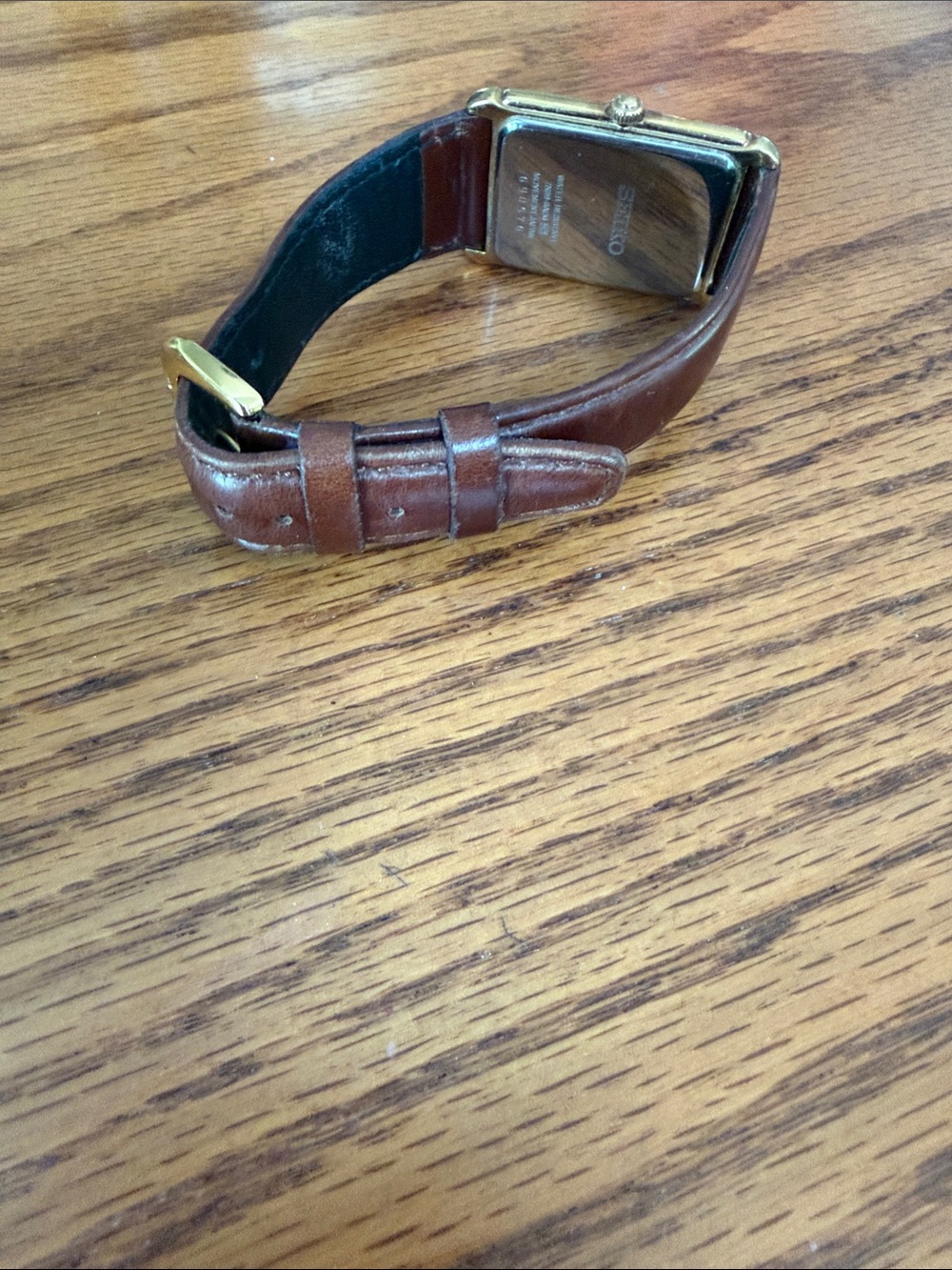 Seiko Gold-Tone Rectangular Watch with Brown Leather Strap - Picture 4 of 5